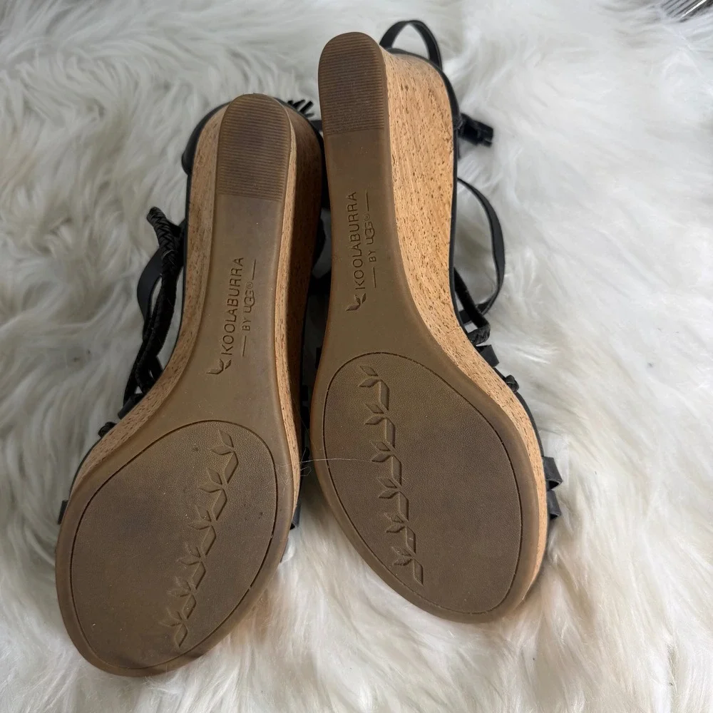 Koolaburra by UGG Black‎ Strappy Cork Wedge Sandals FD1117A Womens 7.5